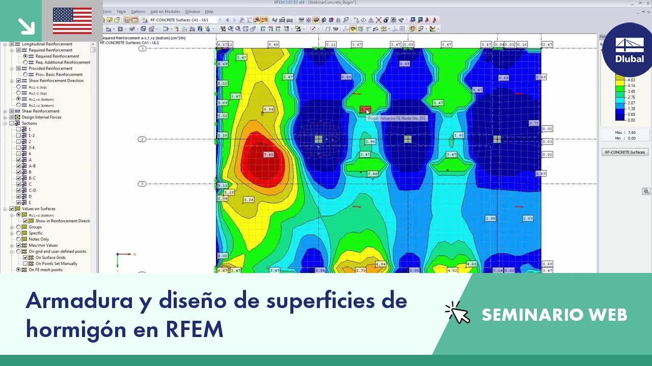 Armadura y diseño de superficies de hormigón en RFEM