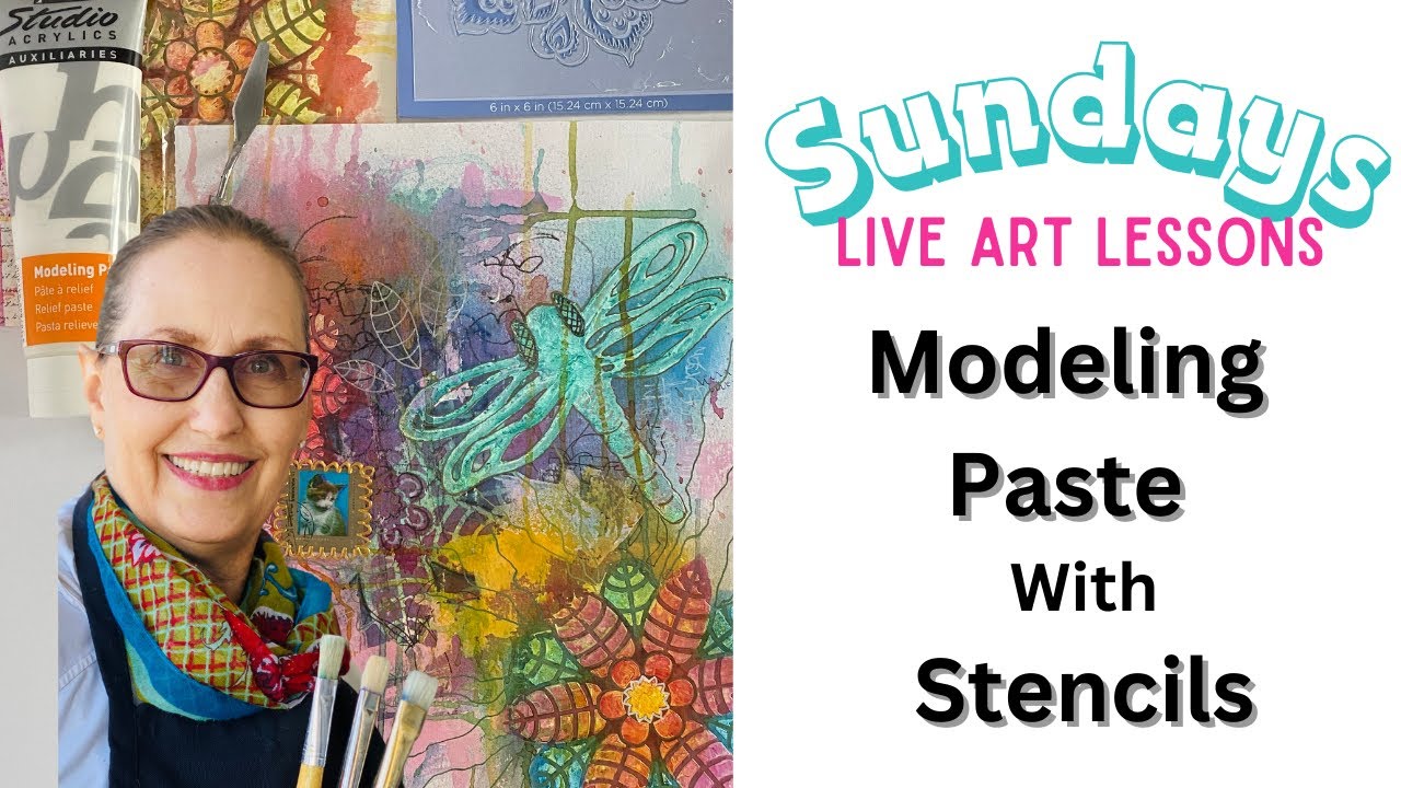 Stencils and Modeling Paste Texture Live Painting Class #mixedmediaart #paintingideas #acrylicpaint
