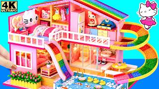 Build Hello Kitty Luxury Pink House with Rainbow Water Slide, Pool & Bedroom 🩷 DIY Miniature House