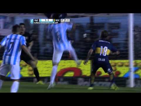 Lollo, de cabeza al travesaño. Racing 1 - Boca 1. Fecha 28. Primera División 2015. FPT.
