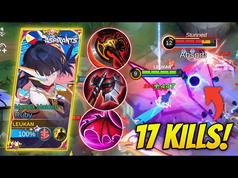 RUBY 17 KILLS!! BEST HERO FOR SOLO RANKED!!🔥RUBY BEST BUILD 2023