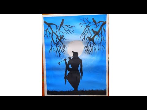 Lord Krishna Drawing with Acrylic Paint Step by Step | Lord Krishna with Bashuri Drawing at night