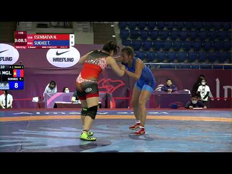 Round 1 WW - 62 kg: N. ESENBAEVA (UZB) v. T. SUKHEE (MGL)