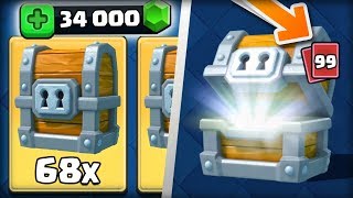 Clash Royale - 68 GIANT CHESTS OPENING! MASSIVE 34000 GEMMING SPREE! INSANE CHEST GEMMING!