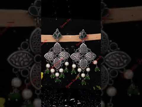 Silver Look Alike Oxidized Dangler Earrings