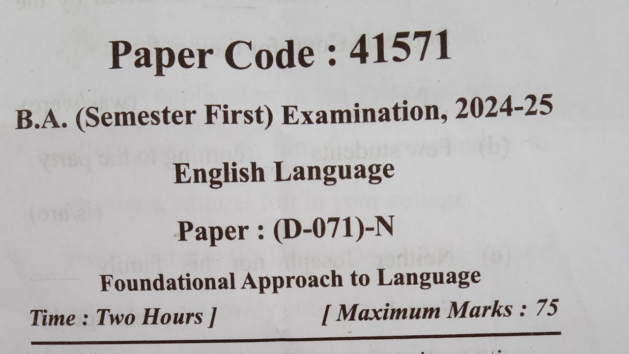 B.A. 1st Semester English Language (Foundational Approach to Language) Question Paper 2024–26 #mjpru