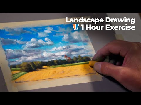 Pastel Landscape Drawing With Clouds