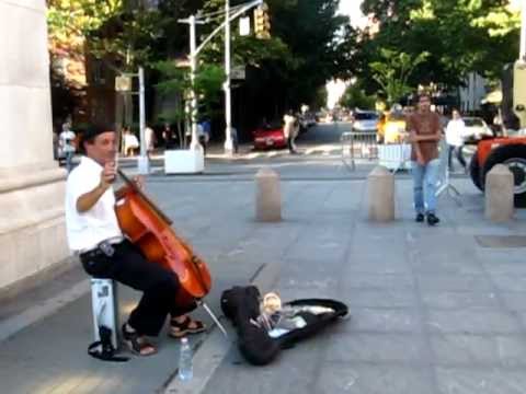 Cellist PETER LEWY performing at Wash Sq Park 7/5/2011
