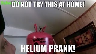 Sucking Super Dad Takes Helium Challenge To Prank Mom with Balloon Machine