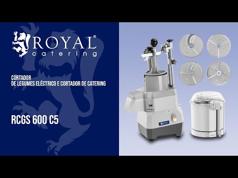 vídeo - Cortador de legumes eléctrico e cortador de catering - 5 l - 735 W - 4 discos - Ø174 mm - Royal Catering
