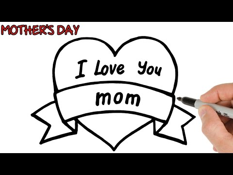 How to Draw I Love You Mom Greetings in Heart | Mother's Day Drawings