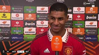 Marcus Rashford reacts to Man Utd's strong win against Real Betis | UEFA Europa League