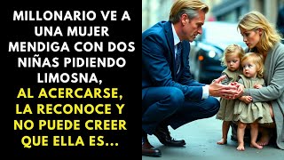 MILLONARIO VE A UNA MUJER MENDIGA CON DOS NIÑAS PIDIENDO LIMOSNA Y AL ACERCARSE, QUEDA IMPACTADO.