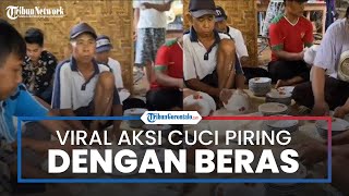 Viral Aksi Unik Bapak-bapak Mencuci Piring, Bukan dengan Air Melainkan dengan Beras