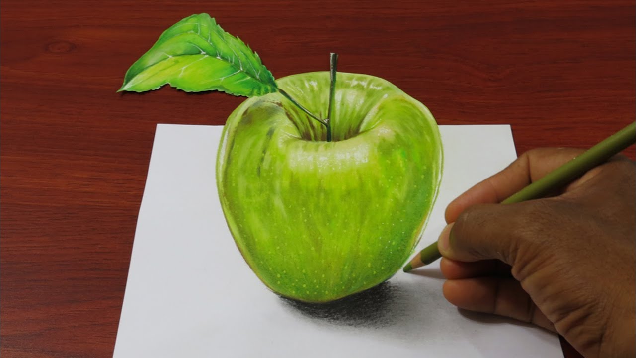 Como Dibujar una Manzana Realista en 3D | Dibujo Anamorfico