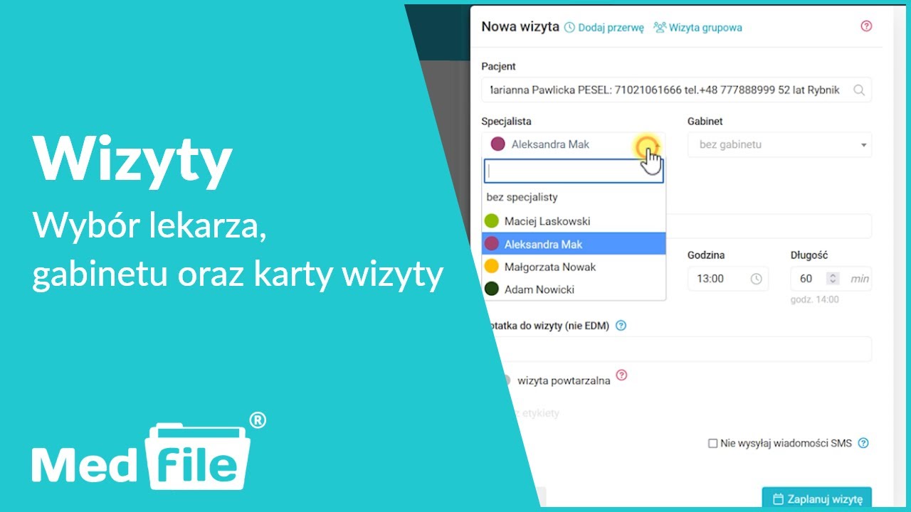 Wybór lekarza, gabinetu oraz karty wizyty