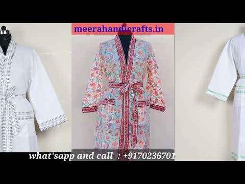 Cotton Beachwear Block Printed Kimono Robe
