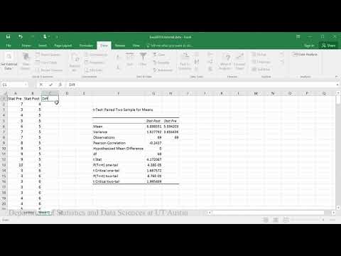 Excel paired t-test