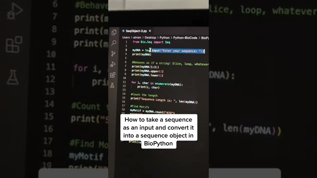 How to take a sequence as an input and convert it into a sequence object in BioPython