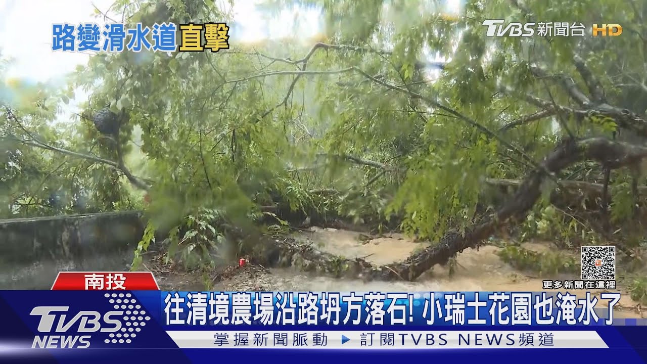 往清境農場沿路坍方落石! 小瑞士花園也淹水了