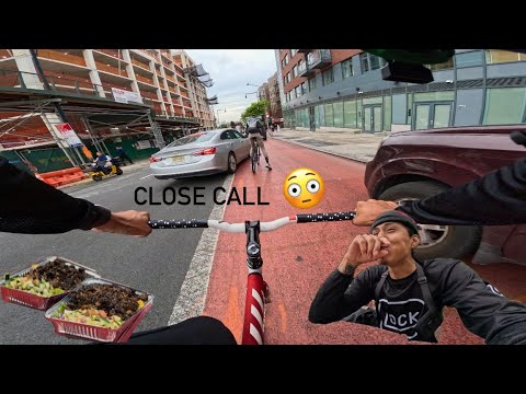 FIXED GEAR | POV RIDE to HALAL BROS *FIRST TIME TRYING HALAL*with Rafael on the WIDES (CLOSE CALL)