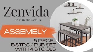 Zenvida 5 Piece Bistro Pub Table Set With 4 Stools