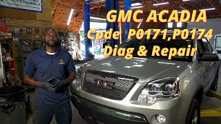GMC ACADIA Check Engine Light On! P0171, P0171 & P0300 DTCs, System Too Lean Bank 1 Diag & Repair