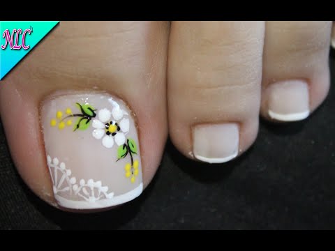 DISEÑO DE UÑAS PARA PIES FRANCÉS CON FLORES PRINCIPIANTES – FLOWERS NAIL ART – FRENCH NAIL ART – NLC