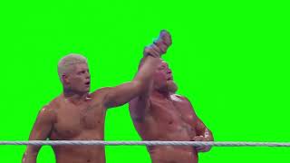 Brock Lesnar raising Cody Rhodes' hands green screen