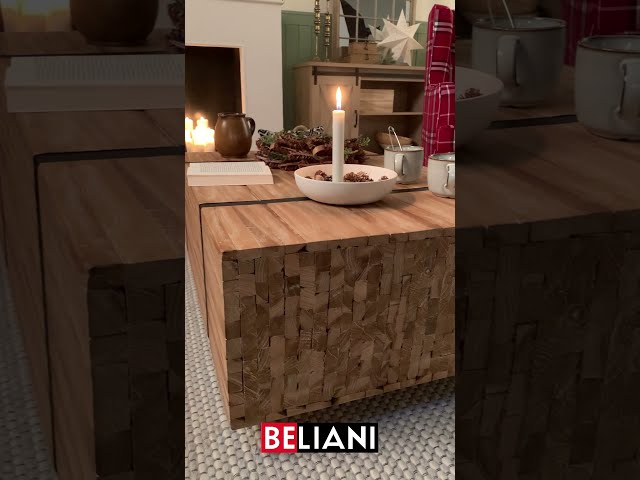 Vidéo teaser pour BELIANI - Teak Solid Wood Coffee Table on Wheels GANDER