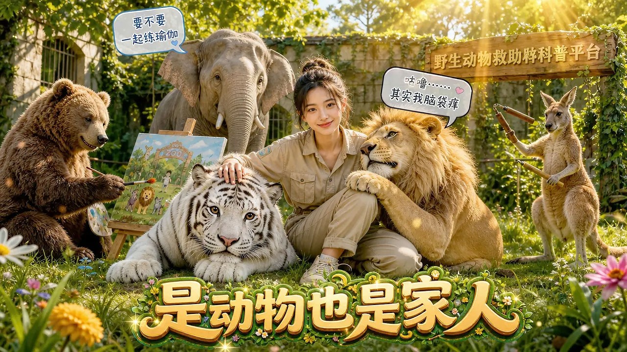 繼承爺爺的動物園，意外覺醒獸語技能，對待動物就像對待自己家人一樣，沒想到動物園因此爆火，直接成為網紅打卡地！#aivideo #短劇