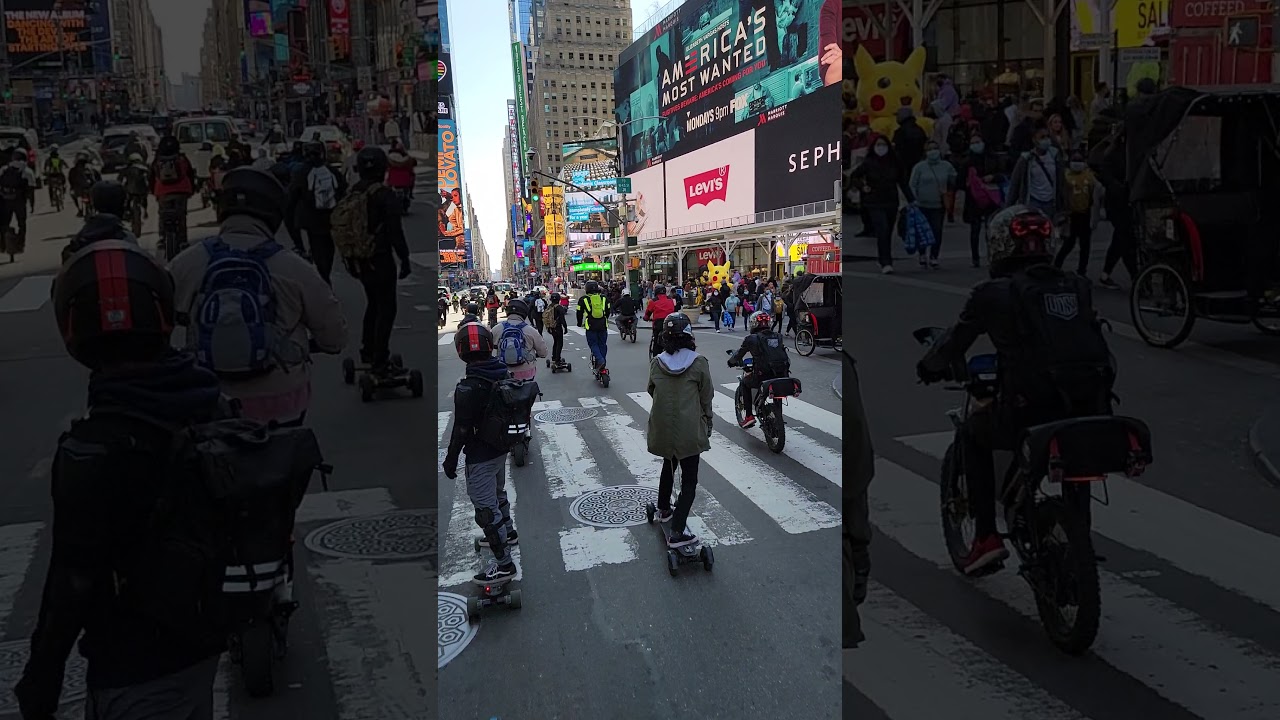 NYC Eboarding Collective Group in Times Square.