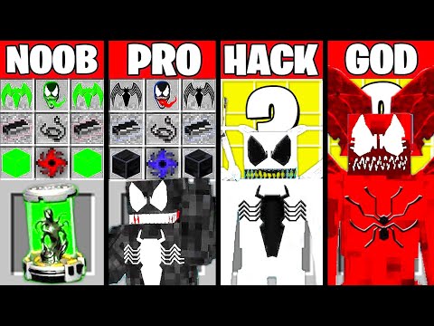 Minecraft Battle: VENOM SPIDER-MAN CRAFTING CHALLENGE - NOOB vs PRO vs HACKER vs GOD Funny Animation