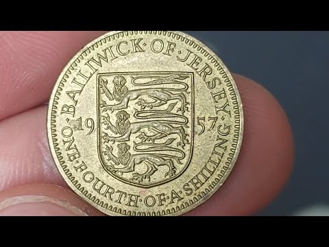 ONE FOURTH OF A SHILLING 1957 COIN VALUE + REVIEW JERSEY