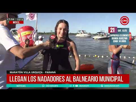 La llegada de los nadadores de la maratón Villa Urquiza - Paraná 2025