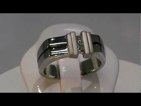 Silver Mens Tension Set Princess Cut Diamond Wedding Ring
