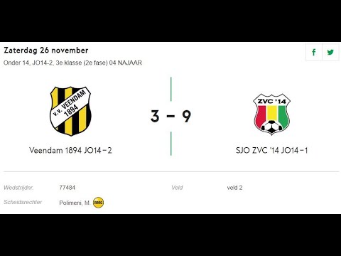 Voetbalwedstrijd 26-11-2022 JO14-2 Veendam1894-SJO ZVC14