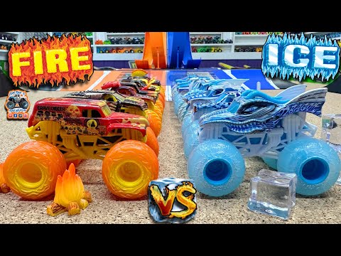 Toy Diecast Monster Truck Racing Tournament | MONSTER JAM - FIRE🔥 🆚 ICE🧊2019 & 2024 | ROUND #2