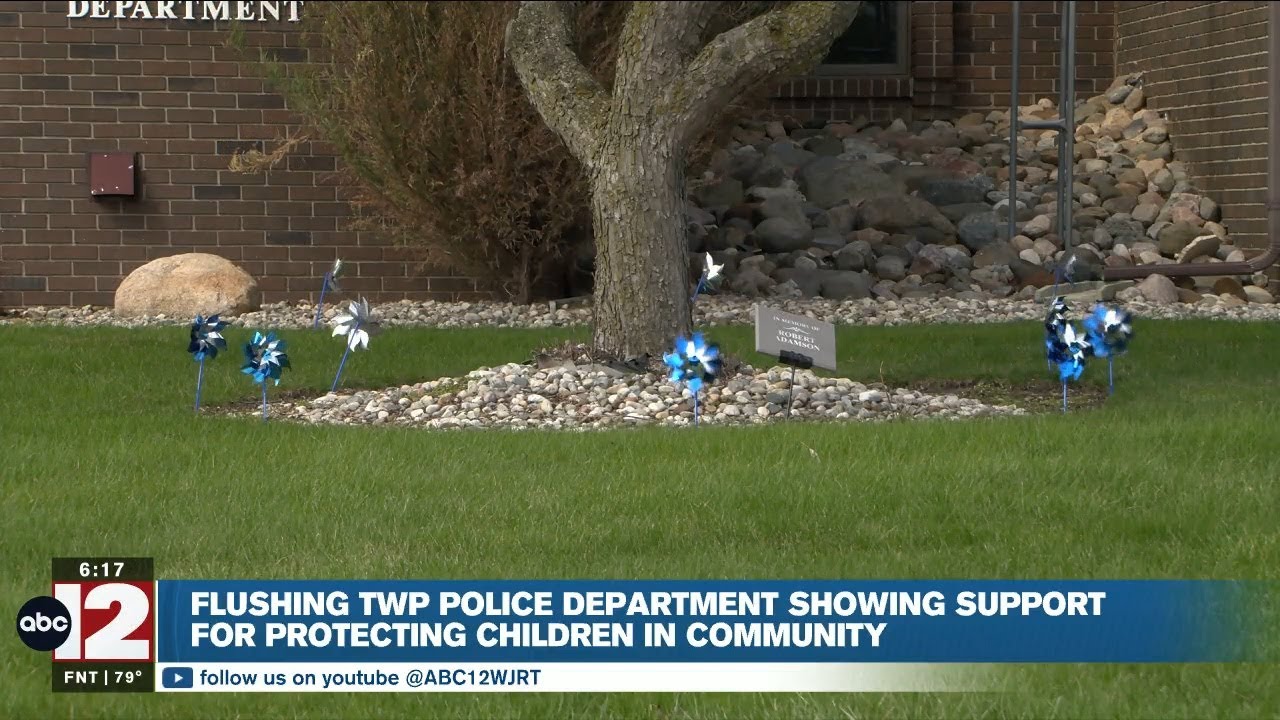 Blue pinwheels promote child safety in Flushing Township