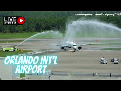 ORLANDO INT'L AIRPORT PLANE SPOTTING, MILITARY WATER SALUTE. OVER 2 HOURS MCO  WITH LIVE ATC.