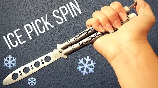 ICE PICK SPIN- Beginner Butterfly Knife Tricks that look IMPRESSIVE