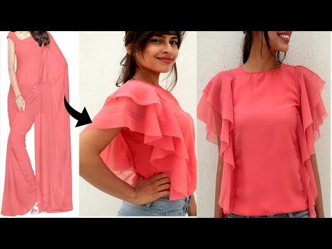 Convert Old Saree into DOUBLE Layer Long RUFLLE Sleeves Top | Diy Most Easiest Top
