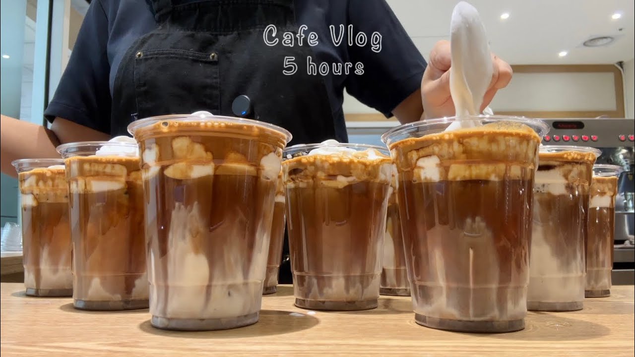 [4K] Cafe Vlog 5hours | 크림라떼 9잔은 처음이라..🍦🤎 | 카페브이로그 5시간 몰아보기
