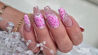 Porcelain nail art on my nails. One strike roses nail art tutorial.