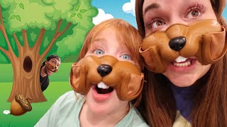 Squirrel Family HiDE N SEEK 🥜 Board Game Morning with Mom and Dad! playing dinosaur &amp; pirate games!