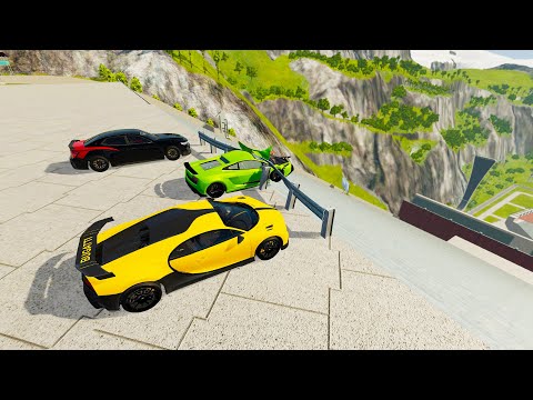 Insane Stairs Jumps Down Through Guardrail (Crash Test) - BeamNG.drive Down Stairs Jumps