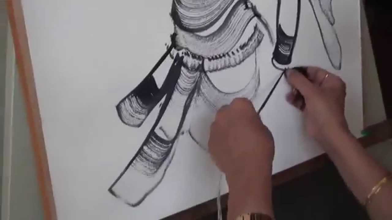 Painting with Thread Woman With a Pot by Bks Varma