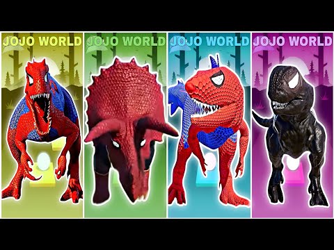 🦕JurassicWorld T rex Spider Man 🆚Triceratops 🆚T Rex Venom  Coffin Dance Song TilesHop