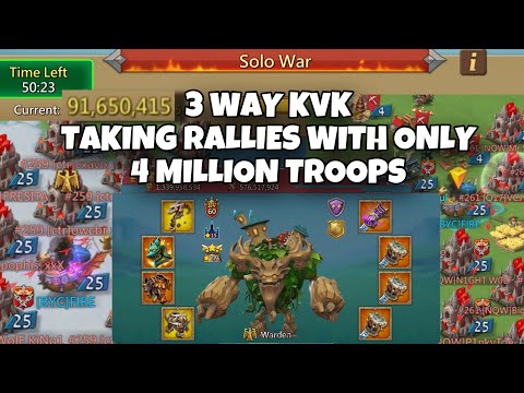 400M RALLY TRAP #1 Solo War Taking RALLIES with only 4M TROOPS! Lords Mobile 3 way KVK