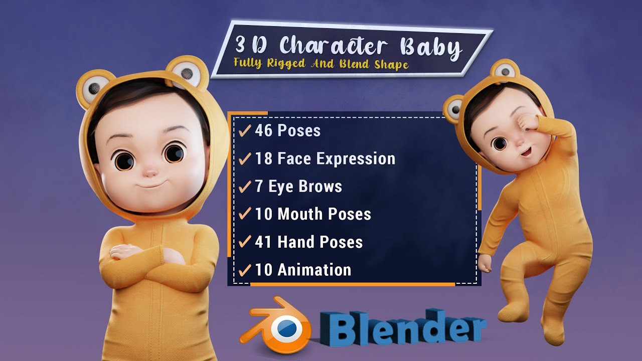 Cartoon Baby v2 Rigged and animated Low-poly 3D Model